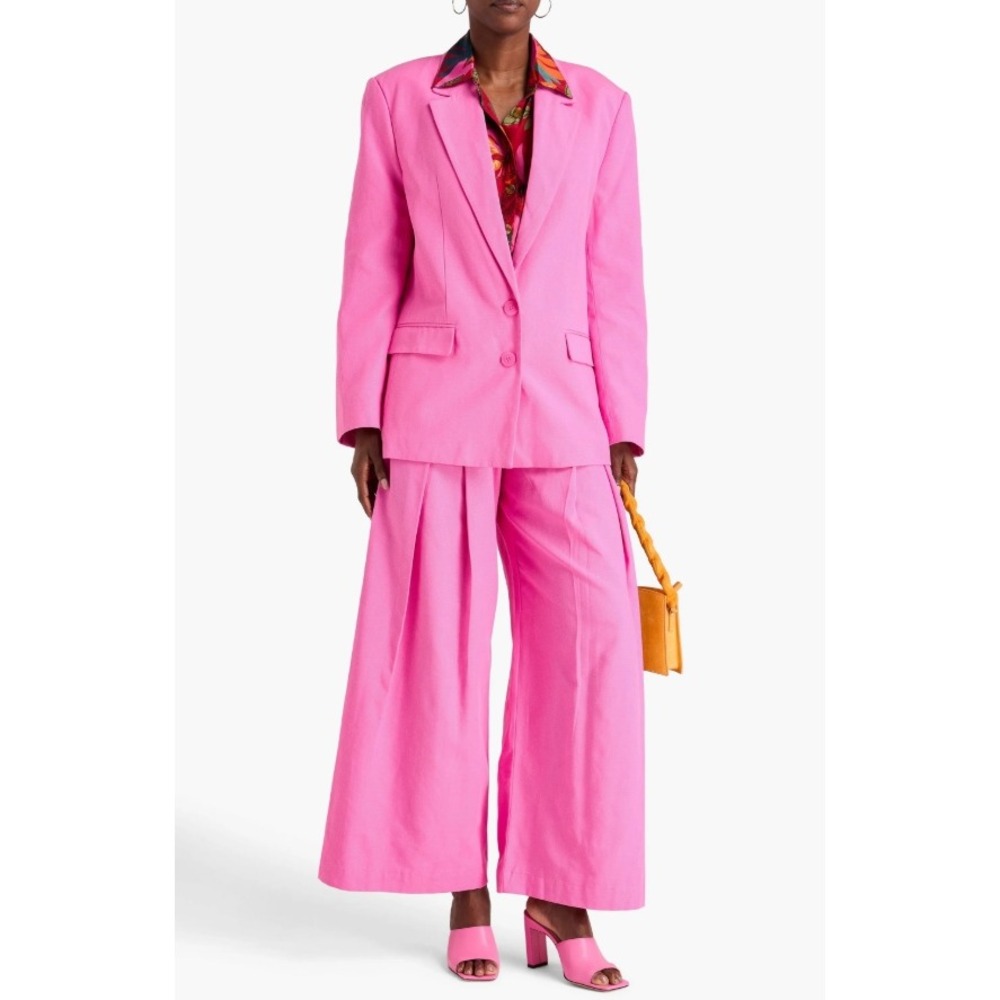 Farm Rio Tailored Blazer (Large) & Belted Wide Leg Pants (Medium) Set Pink Women